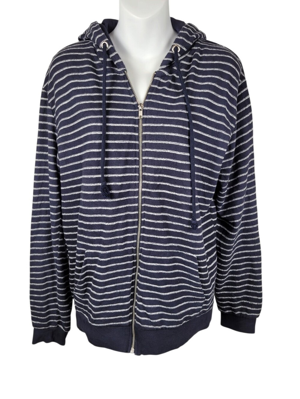 2/$20 Zara Navy Blue & White Stripes Full Zip Hoodies Jacket Size: M